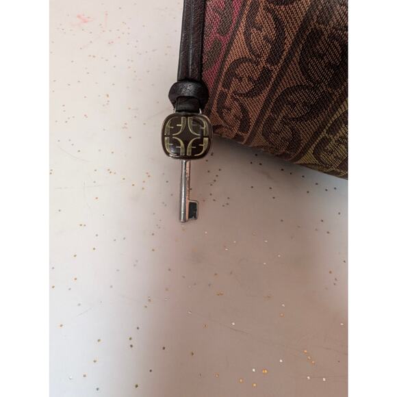 Vintage Fossil Shoulder Bag Multicolor Brown Leather Canvas Monogram Y2K Hobo - Picture 9 of 16